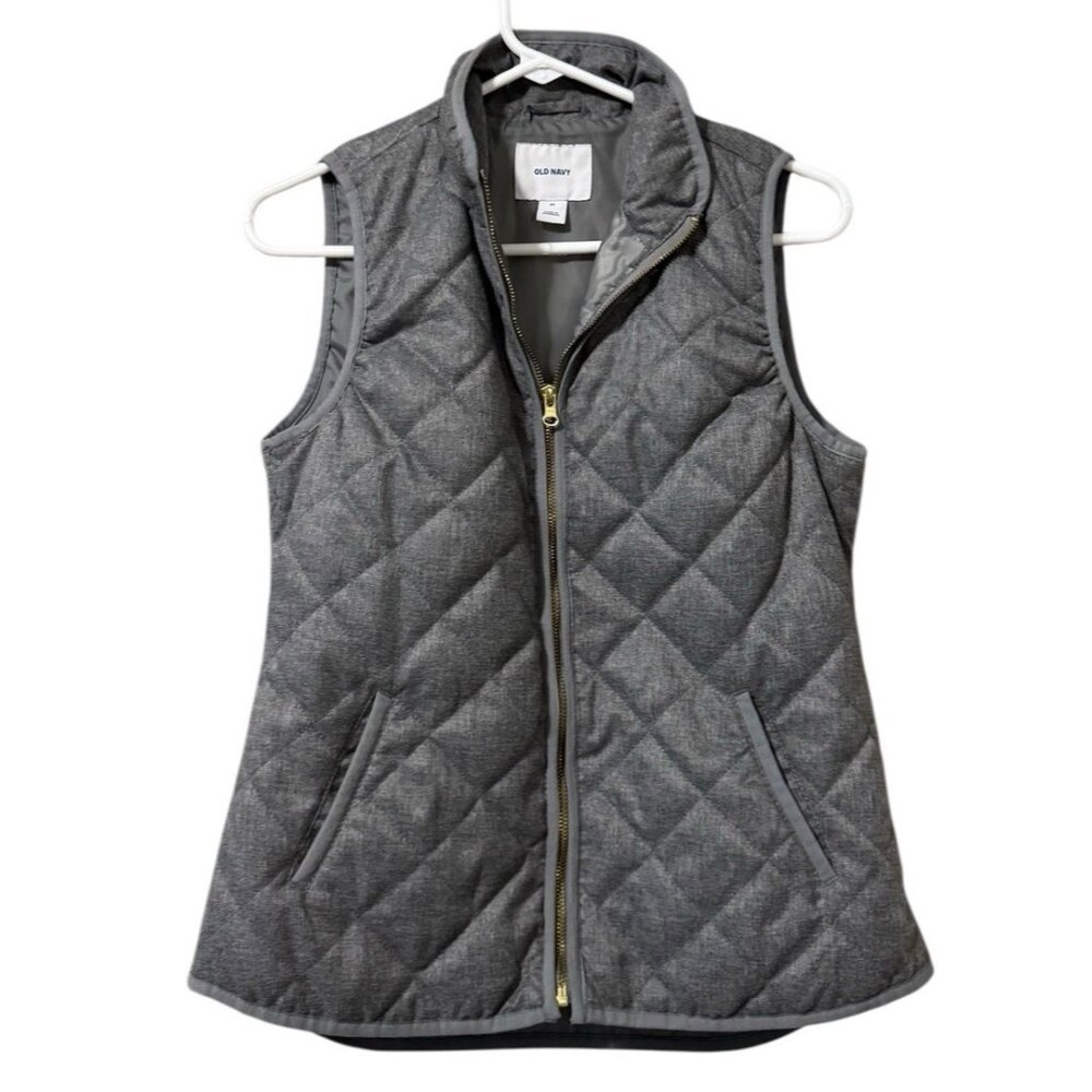 Old Navy Women Size XS‎ Quilted Puffer Vest Sleeveless Full Zip Jacket Gold Zip